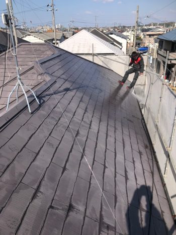 神戸市西区　高圧洗浄処理、屋根塗装、養生